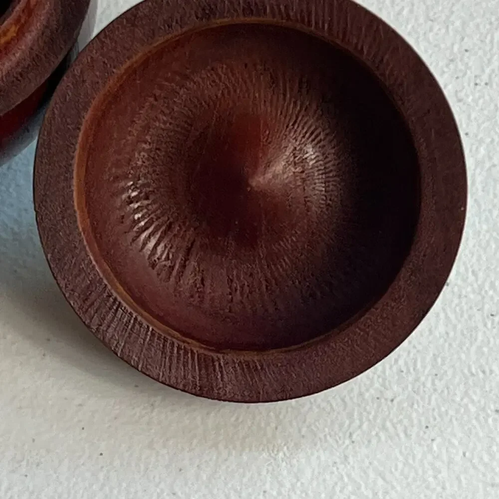 Wood Apple Shaped Trinket Carved Display Box Home Decor 3.5